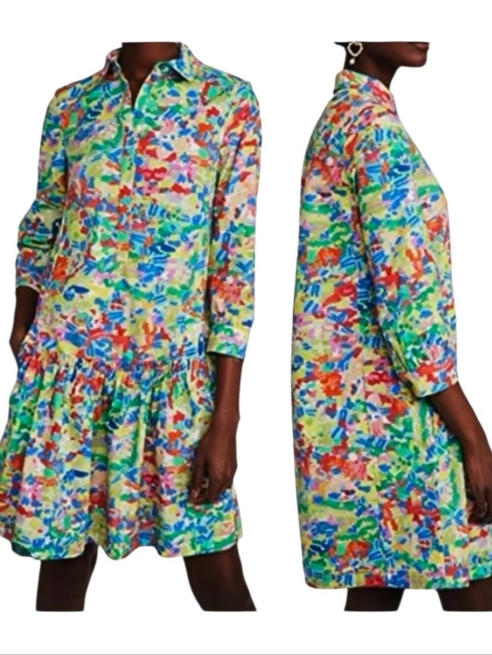 SALONI TILLY SHIRT DRESS Women's 6 Summer Confetti Flounce Hem Ruffle